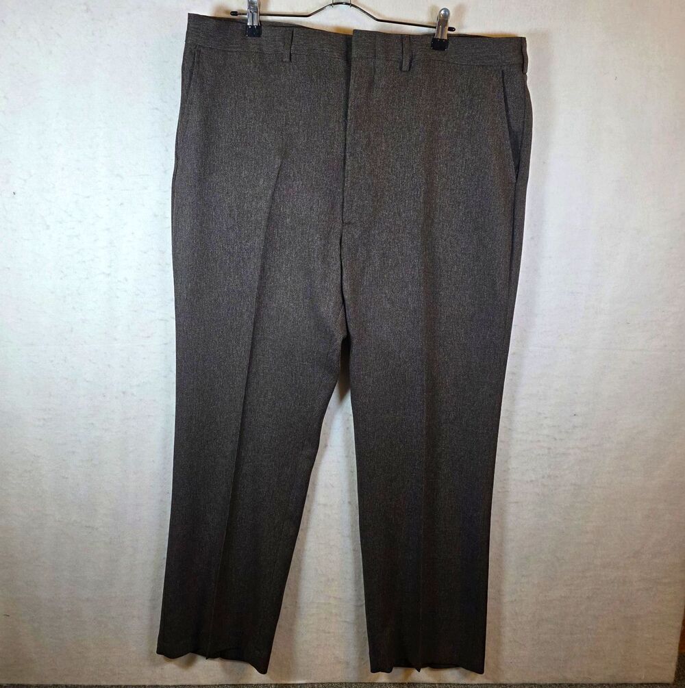 PERMA.PREST Flexslax Brown Twill Flat Front Dress Pants Full Fit Straight 40W